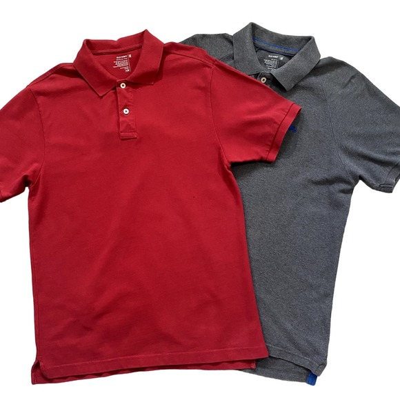 2 Old Navy Polos 100% Cotton Red and Gray Size Medium - Picture 1 of 11